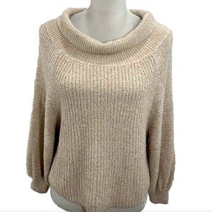 Free People Tan Cowl Neck Boho Long Sleeve Sweater